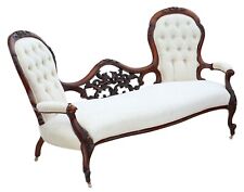Antique fine quality Victorian C1860 walnut chaise longue or conversation sofa