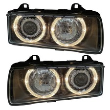 RHD LHD Projector Headlights Pair Angel Eyes Black BMW E36 90-99 Coupe Cabrio