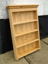 Slim Solid Pine Spice Rack Bathroom Kitchen 4 Shelf Wall Unit Open Display