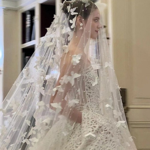 Wedding veil long pearl - veil,