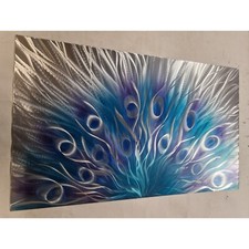 Modern abstract metal wall art. Peacock. Teal, Purple, Blue And Silver 