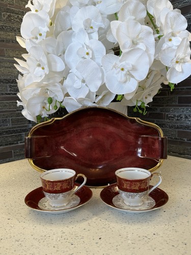 Vintage red gold tea set - red, &