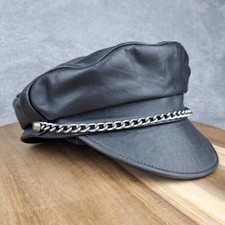 RoB Amsterdam Leather Military Hat Cap Black Size 59 Chain Genuine Leather 