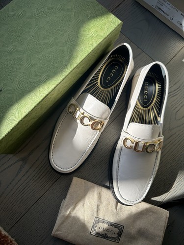 Gucci white leather loafers - white,
