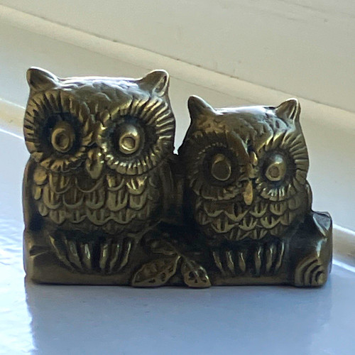 Brass owl figurine - figurine, pair