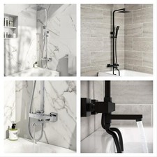 Square Rigid Riser Shower Thermostatic Shower Kit with Bath Filler Spout In One