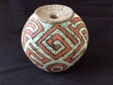BERNARD ROOKE  IMPRESSIVE HEAVY CIRCULAR VASE WITH GEOMETRIC DESIGN IN VGC