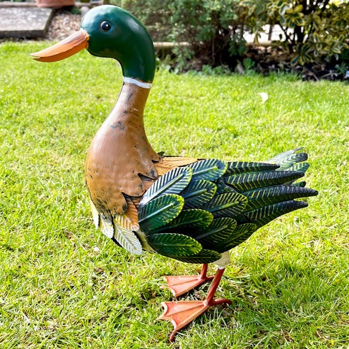 Metal mallard duck - duck, garden