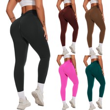 WOMEN LADIES HIGH WAIST LEGGINGS STRETCH TUMMY CONTROL V-BACK SPORT GYM TROUSERS