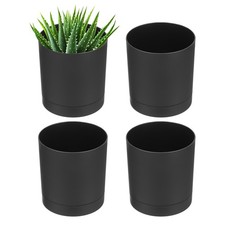 4 Pack 4 Inch/10cm Plastic Plant Pots with Saucer, Black