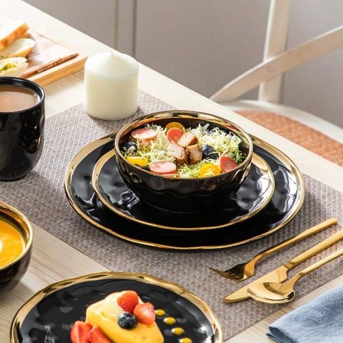 Piece black gold dinnerware - 16-piece,