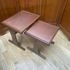 G Plan Pair Nest Of Tables Vintage Mid-Century Hammered Copper Tops