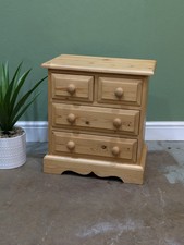 Pine Four Drawer Bedside Table - Low Apothecary Jewellery Chest Of Drawers.
