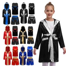 Boys 3 Pieces Boxing Outfits Hooded Robes with Vest Shorts Boxer Cosplay Costume