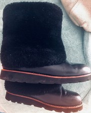 Natural Black Leather Woman Ugg Australia Maylin Sheep Fur Boots Sz 9 Rare