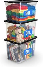 3x 80L Clear Plastic Storage