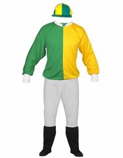 Adults Jockey Costume Fancy Dress Grand National Aintree Emerald Green Yellow