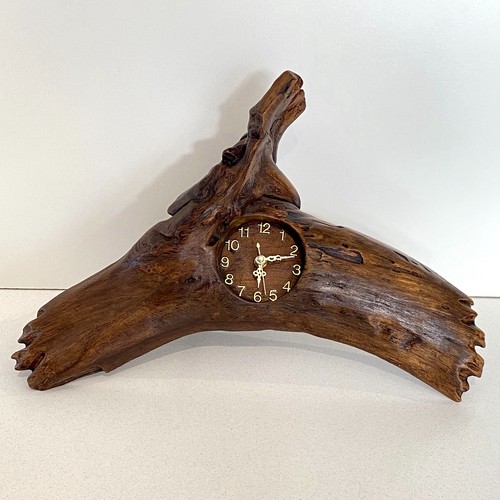 Teak clock reclaimed - wood, hand