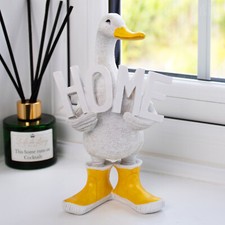 Quackers Home Figurine White Standing Duck Yellow Boots Resin Bird Ornament Gift