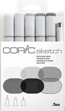 Copic Sketch Marker Set, SKETCHING GRAYS, 6-Piece 100, N0, N2, N4, N6, N8, 0.5