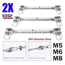 2x M5/M6/M8 Stainless Steel Turnbuckle Jaw Wire Rope Fork Rigging Bottle Screws