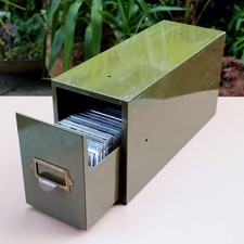 Vintage midcentury green metal industrial filing drawer/cabinet (holds 40 CDs)
