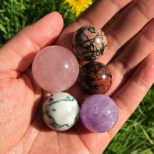 Star Rose Quartz Sphere Mahogany Obsidian Rhodonite Amethyst Tree Agate Set Mini