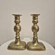 Edwardian Brass Candlesticks 16.5cm Rectangular Base - some damage 