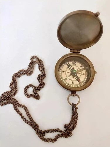 Antique brass pocket compass - brass,