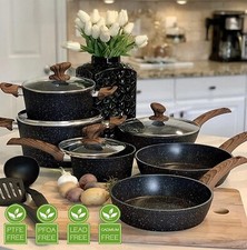 12pc Induction Nonstick Cookware Kitchen Granite Coated Pots & Pans Set w/ Lid