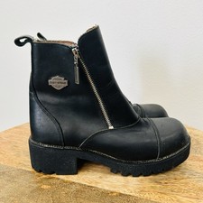 Vtg  Y2K Harley Davidson 82016 Black Leather Zip Boots Women’s Size 7.5 Chunky