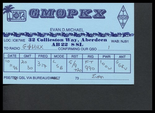 Qsl card radio gm0pkx - uk,