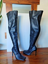 TOPSHOP MOLLIE BLACK OVER THE KNEE THIGH SQUARE TOE STILETTO HEEL BOOTS UK 6
