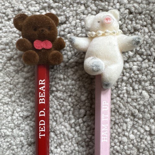 Vintage bear pencil toppers