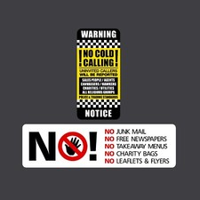 No Junk Mail, No Cold Callers Twin Pack - Letterbox Stickers - Front Door Sign