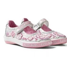 UK 10, 11  Or 12 Lelli Kelly Shining Star Canvas Shoes Size Silver Pink Beads