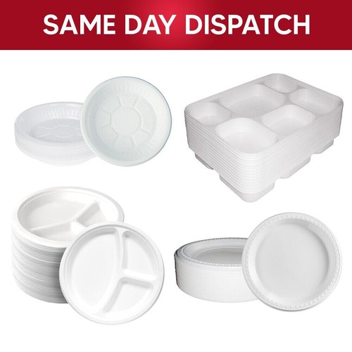 White plastic plates reusable - white,