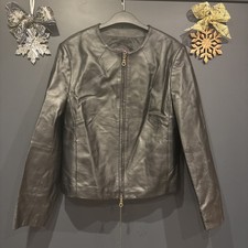 For Women Womens Black Thick Leather Leder Zip Up Jacket Size 16