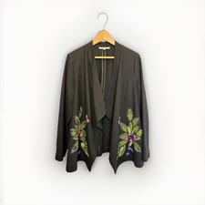 Chesca Size 2 UK 16/18 Black Wool Mix Jacket Open Front Embroidered