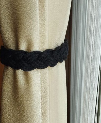 Black braided cord curtain - black,
