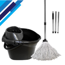 Litetron Heavy Duty Cotton Mop and Bucket Sets (2 Mop Heads & 1 Steel Pole)