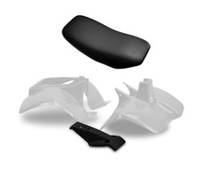 Plastics Set & Seat For Suzuki LT50 White Front, Rear Fender, Black Nose Cone