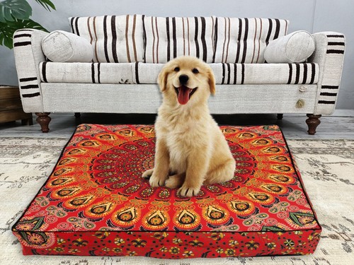 Red peacock mandala floor - mandala,
