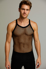 Men's String Mesh Vest XL 100% Cotton Gym Tank Top Fit Muscle Black White