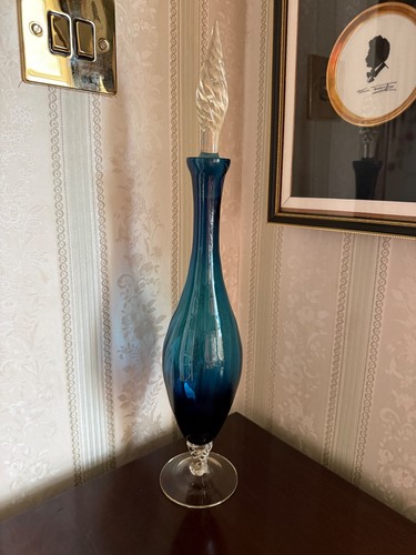 Vintage blue glass decanter - vintage,