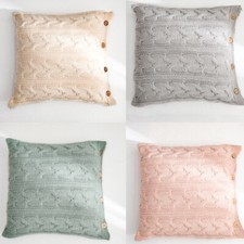 18" Chunky Cable Cushion Cover Button Knitted Crochet Pillow Covers Pillowcase