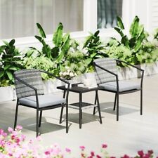 2 Seater Rattan Bistro Set Outdoor Patio Glass Top Coffee Table Chairs Cushions
