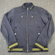 Diesel Jacket Mens Medium Navy Bomber Baseball Motorcycle Full Zip Yellow Trim