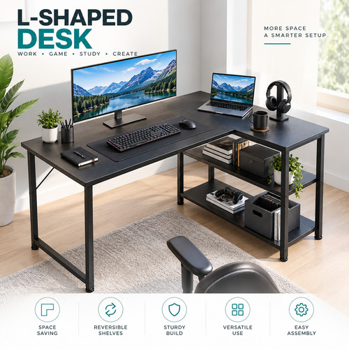 Shaped gaming desk - desk, computer
