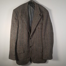 Harris Tweed Men's 38R Grey Orange Green Striped 60s Country Sport Blazer Jacket